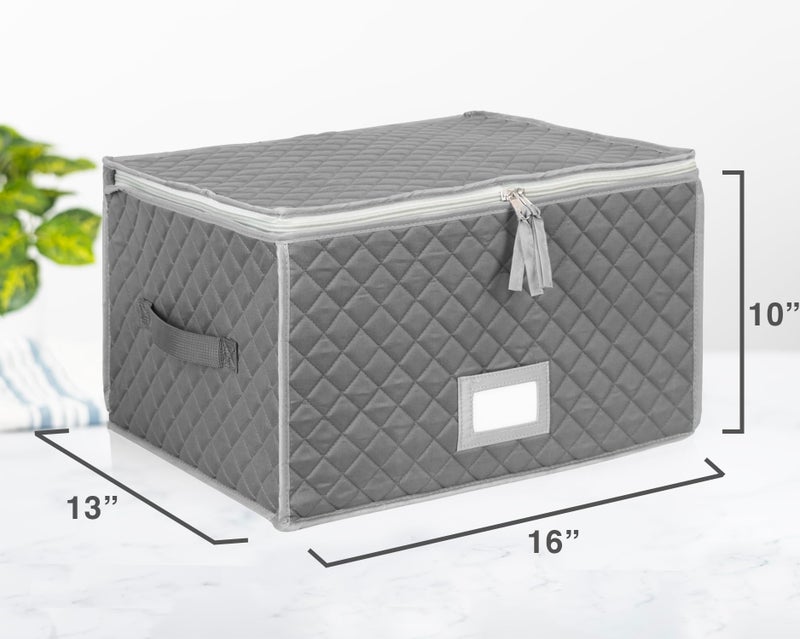 StackStorePlusMore Stack Store Plus More Stemware Storage Case - Holds 12 Wine Glasses or Crystal Glassware with Label Holders and Fully Padded Inside - 16" x 13" x 10"H - Gray - Hard Sides and Stackable - Image 2